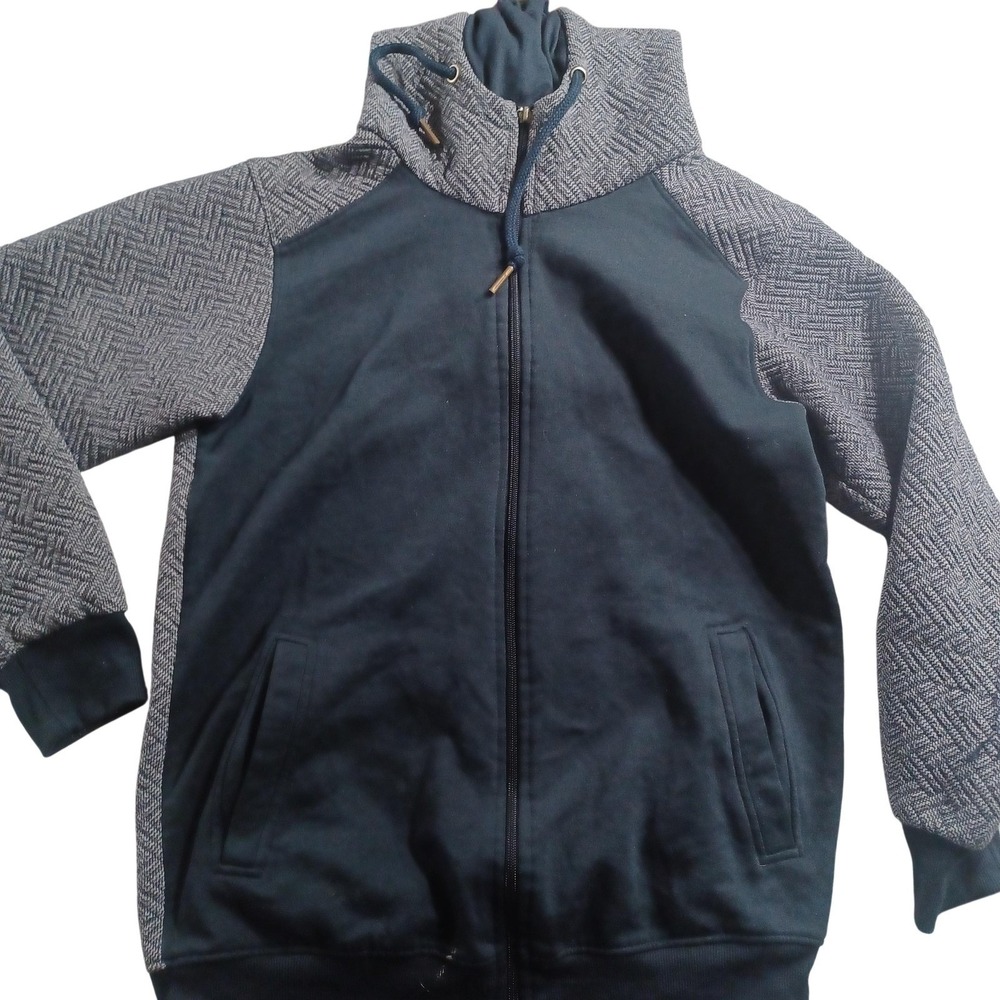 Paper Denim & Cloth Hoodie Mens Small Blue Herringbone Knit Full Zip Sweatshirt